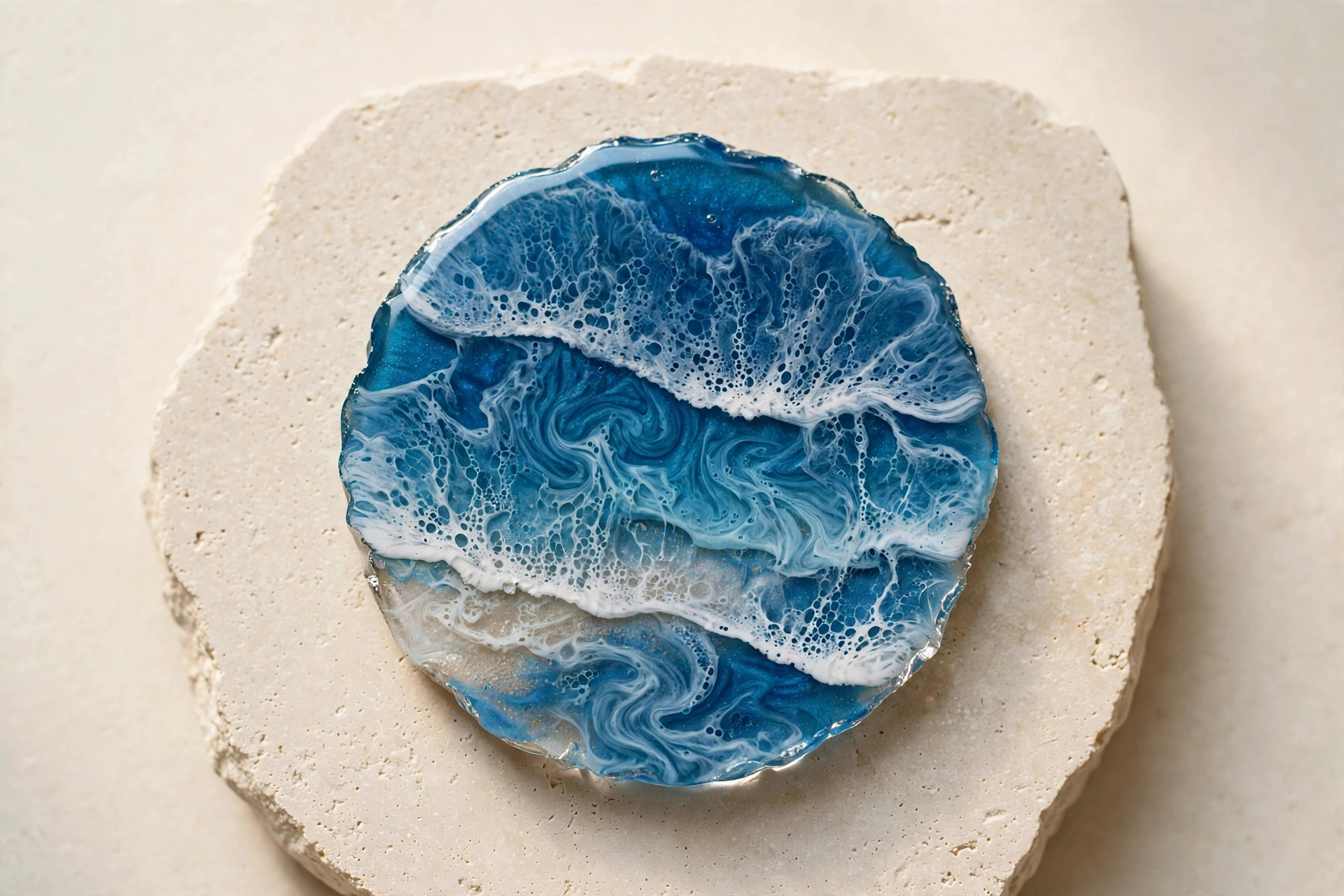 Glossy crystal-clear ocean resin coaster by Resin for You